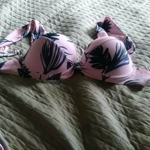 NWOT Zaful Pink Tropical Green Leaves Bikini 1X